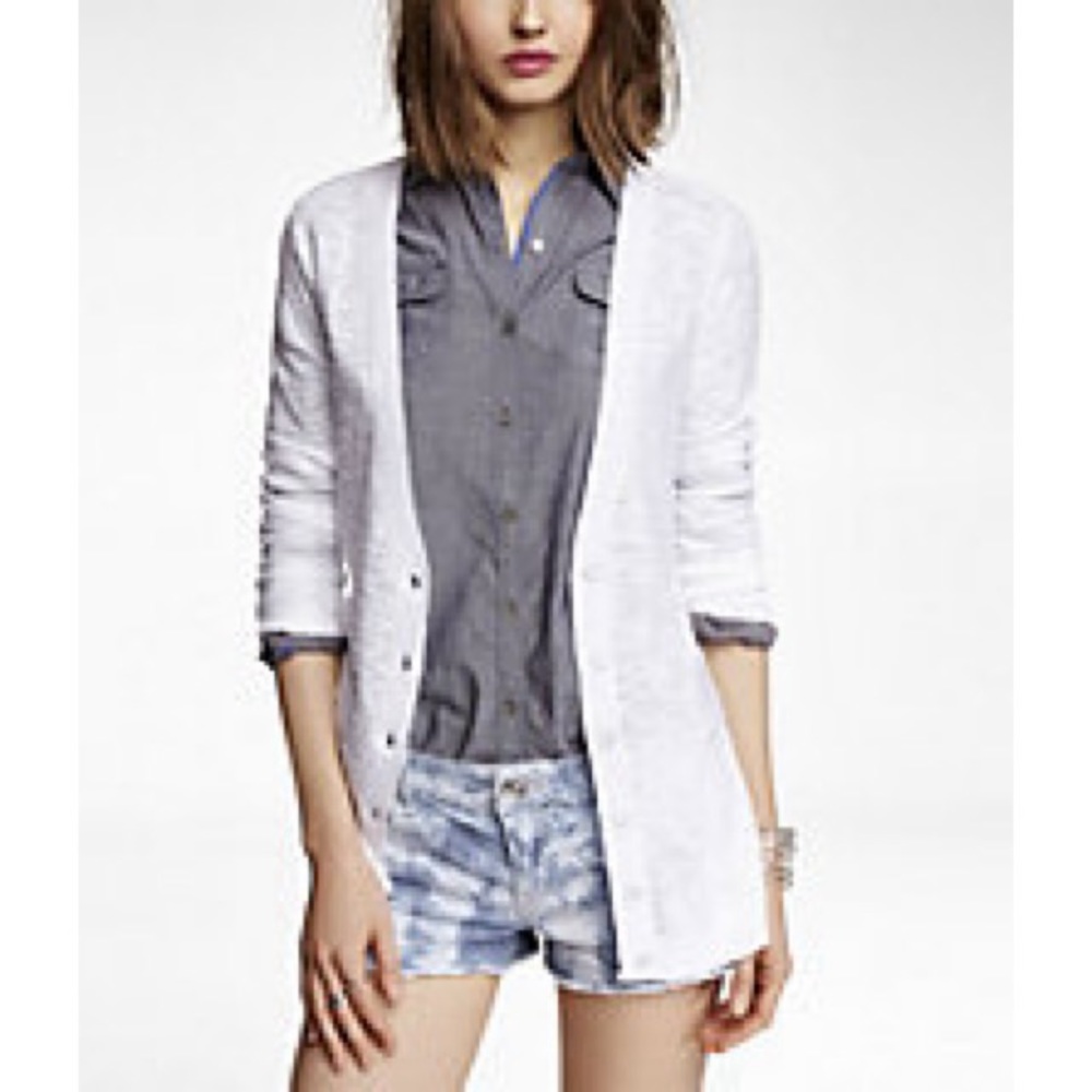 Express White Long Sleeve Slub Knit Boyfriend Cardigan